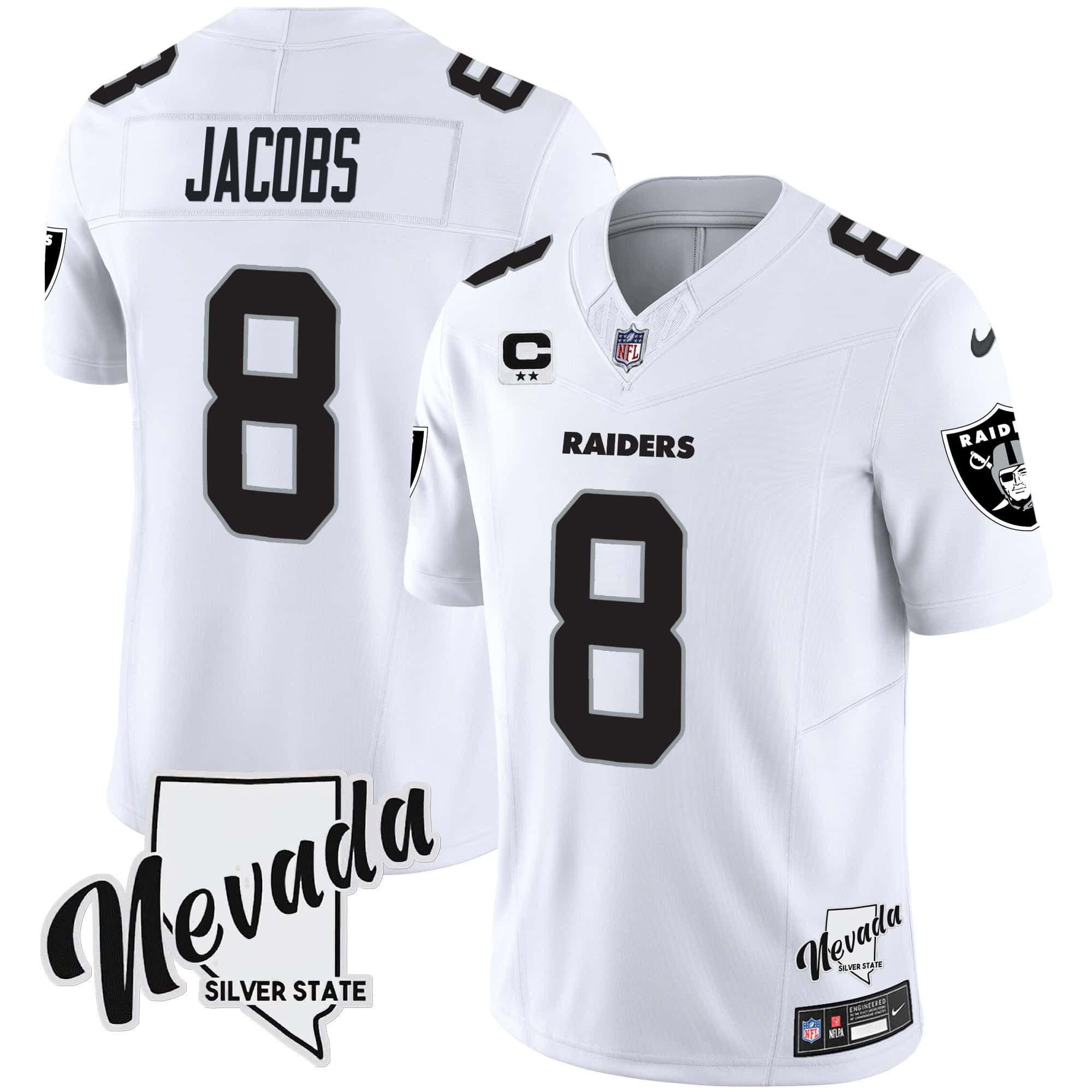 Men Oakland Raiders #8 Jacobs White 2024 Nike Nevada Silver State Patch Vapor NFL Jersey->indianapolis colts->NFL Jersey